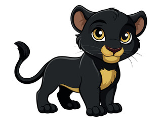 Adorable cartoon black panther cub with yellow eyes isolated on white background