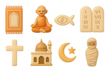 3d religious symbols collection featuring diverse spiritual icons