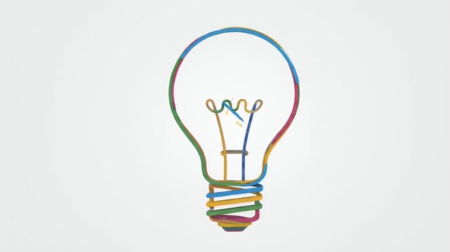 Abstract colorful lines converging into a lightbulb. Dynamic animation symbolizing creative idea generation, complex problem solving, and business innovation.
