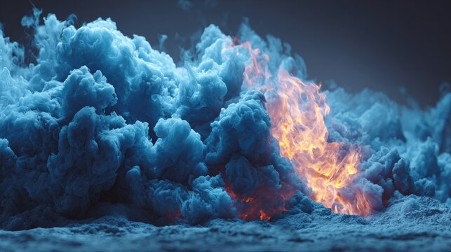 Fiery plume bursts from swirling blue clouds
