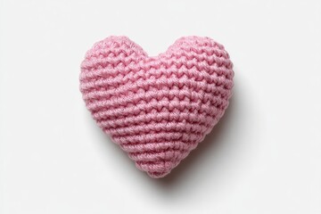 Fototapeta premium Pink crocheted heart on white background