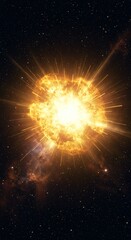 Fototapeta premium Vibrant Star Explosion: Golden Hues in Deep Space