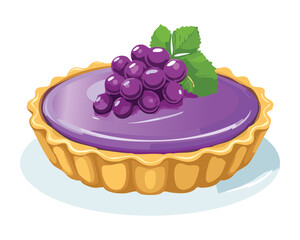 Individual Grape Fruit Tart with Berries and Fresh Grapes on a White Background - Vector Illustration