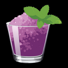 A bowl of frozen grape sorbet with fresh mint leaves, a refreshing and healthy dessert - Vector Illustration
