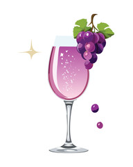 Glass of refreshing purple grape spritzer with bubbles and ice cubes, a perfect summer drink - Vector Illustration

