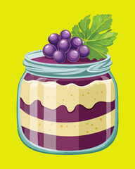  Sweet grape parfait dessert in a glass jar, layered with cream and fresh berries, perfect treat - Vector Illustration
