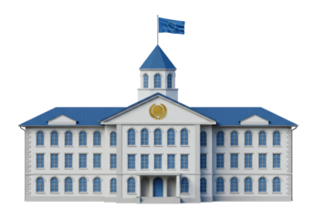 Isolated governmental building with European Union flag on top, three-story construction