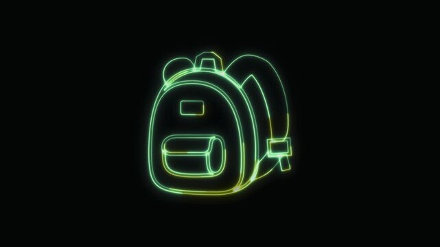  Backpack Icon Neon Seamless Loop 4K with Black Background Animated Promotional Typography for Video Editing