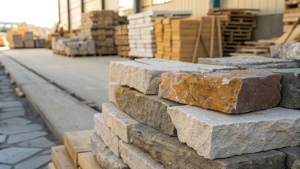 Pile of Natural Stone with Rough Texture in Construction Material Store for Building Supply