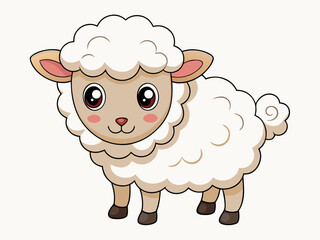 Cute cartoon sheep with fluffy wool and big eyes isolated on white background