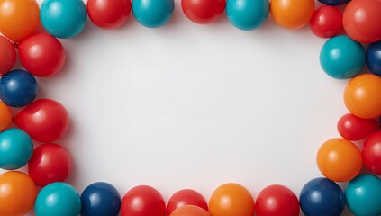 Obraz premium An assortment of colorful balloons creating a vibrant frame on a white surface.
