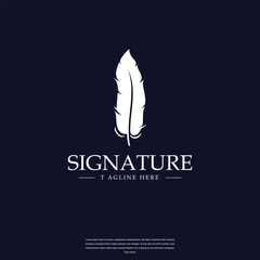 luxury feather pen signature logo illustration design template