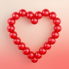 A glossy, heart-shaped frame made of shiny red spheres.