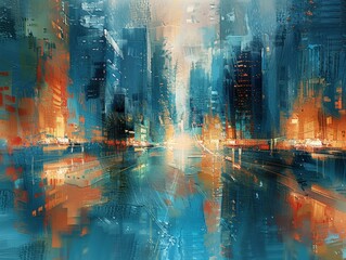 Obraz premium A abstract and cityscape in a brush setting with focus on abstract, cityscape, painting. Unique
