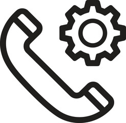 Phone settings icon, communication technology symbol, call management gear, customer service support, telecommunication vector, business contact solution, technical assistance illustration