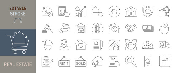 Real estate icon set. Editable line icons. Vector illustration.