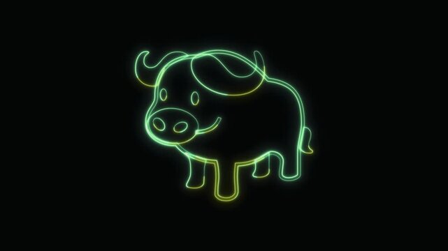  Buffalo Icon Neon Seamless Loop 4K with Black Background Animated Promotional Typography for Video Editing