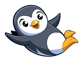 Fototapeta premium Cute cartoon penguin flying isolated on white background