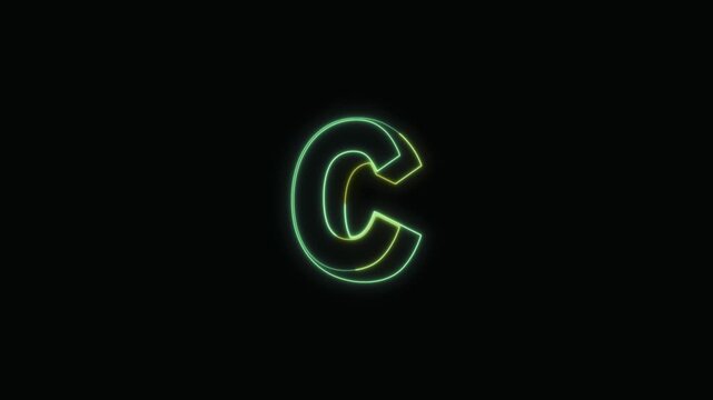  Alphabet C Neon Text Seamless Loop 4K with Black Background Animated Promotional Typography for Video Editing