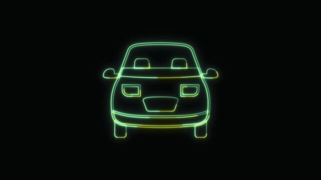  Car Icon Neon Seamless Loop 4K with Black Background Animated Promotional Typography for Video Editing