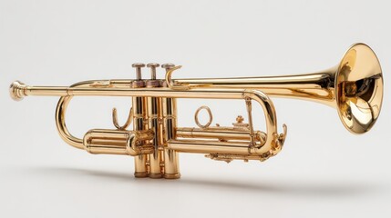 Obraz premium Polished gold trumpet on white background