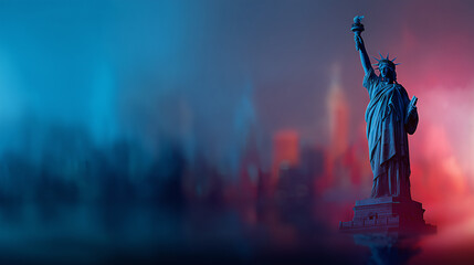 statue of liberty, banner background with New York skyline