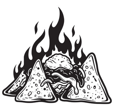 black and white nachos with flames clip art preview