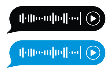 Voice message. Record voice note messages players with waveforms, playback controls, durations audio icons. Cell phone UI design, smartphone chat app, podcast interfaces elements. Vector set in eps 10