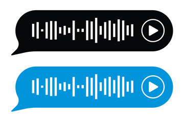Voice message. Record voice note messages players with waveforms, playback controls, durations audio icons. Cell phone UI design, smartphone chat app, podcast interfaces elements. Vector set in eps 10