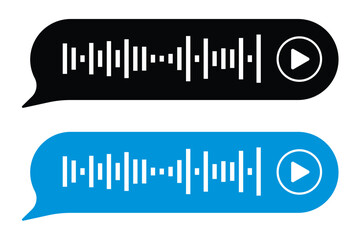 Voice message. Record voice note messages players with waveforms, playback controls, durations audio icons. Cell phone UI design, smartphone chat app, podcast interfaces elements. Vector set in eps 10