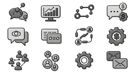 Collection of Business and Communication Icons Representing Various Concepts and Strategies
