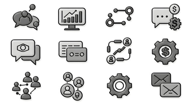 Collection of Business and Communication Icons Representing Various Concepts and Strategies