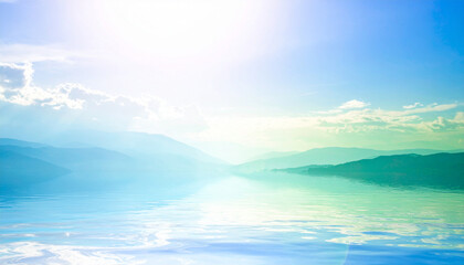 青と緑の幻想的な湖の風景