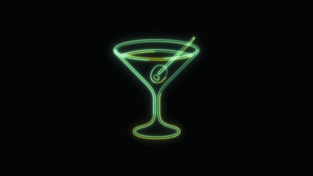  Cocktail Icon Neon Seamless Loop 4K with Black Background Animated Promotional Typography for Video Editing