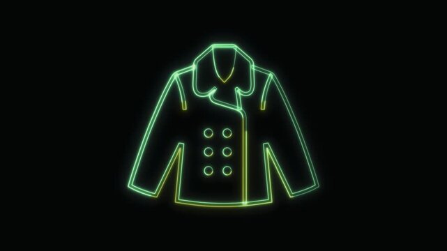  Coat Icon Neon Seamless Loop 4K with Black Background Animated Promotional Typography for Video Editing
