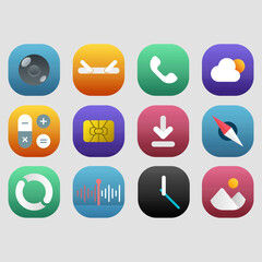 Colorful Flat Mobile App Icon Set for User Interface Design