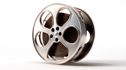 Obraz premium Silver film reel on white background