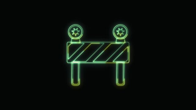  Construction Barrier Icon Neon Seamless Loop 4K with Black Background Animated Promotional Typography for Video Editing