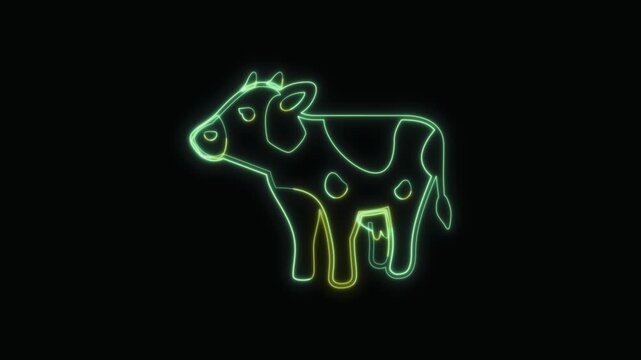  Cow Icon Neon Seamless Loop 4K with Black Background Animated Promotional Typography for Video Editing