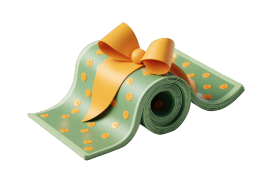 Rolled-up, gift-wrapped money rug