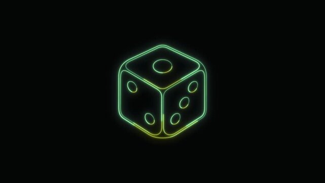  Dice Icon Neon Seamless Loop 4K with Black Background Animated Promotional Typography for Video Editing