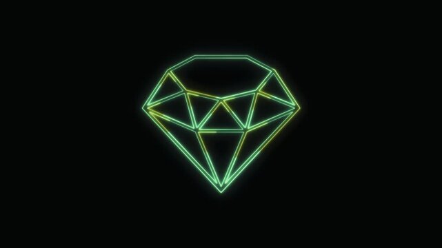  Diamond Icon Neon Seamless Loop 4K with Black Background Animated Promotional Typography for Video Editing