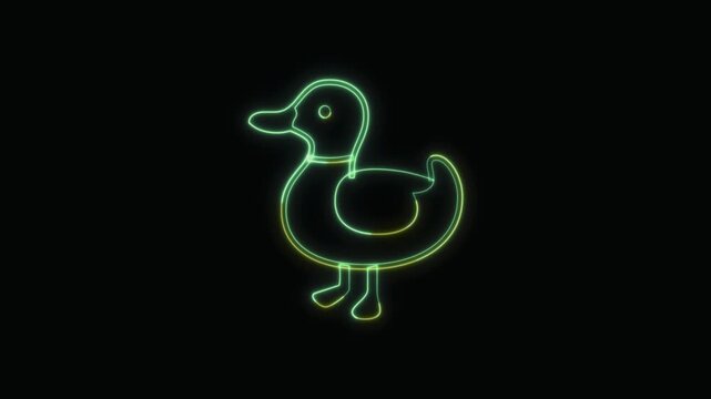  Duck Icon Neon Seamless Loop 4K with Black Background Animated Promotional Typography for Video Editing