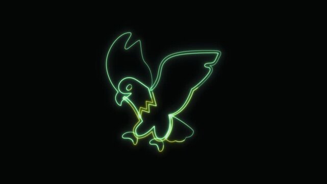  Eagle Icon Neon Seamless Loop 4K with Black Background Animated Promotional Typography for Video Editing