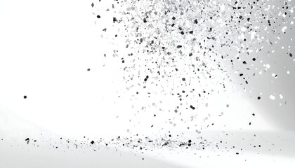 Obraz premium Monochrome silver glitter particles falling on a clean white background.