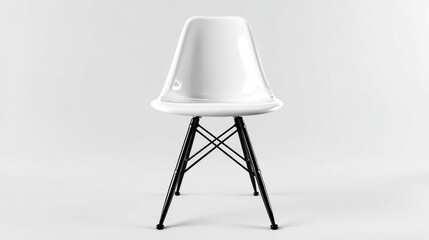 White plastic chair, black legs