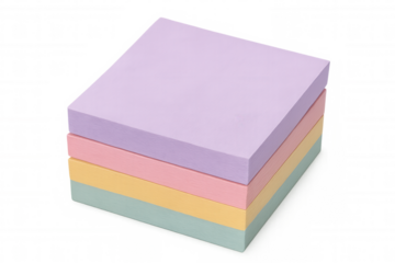 Vibrant sticky notes stacked neatly, showcasing organizational potential against clean transparent backdrop