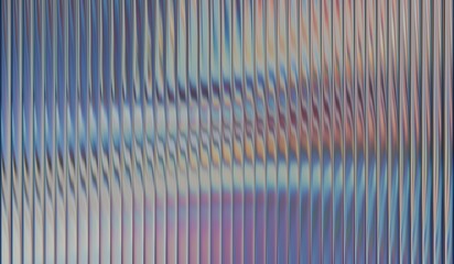 Smooth distortion texture with vibrant fractal gradient, rainbow chrome desaturated gradient with vertical white highlights on ribbed glass effect, iridescent glass ripple background.
