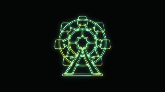  Ferris Wheel Icon Neon Seamless Loop 4K with Black Background Animated Promotional Typography for Video Editing