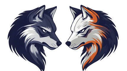 Fototapeta premium Angry wolf face side, wolf mascot logo, black and white animal symbol design isolated on transparent background